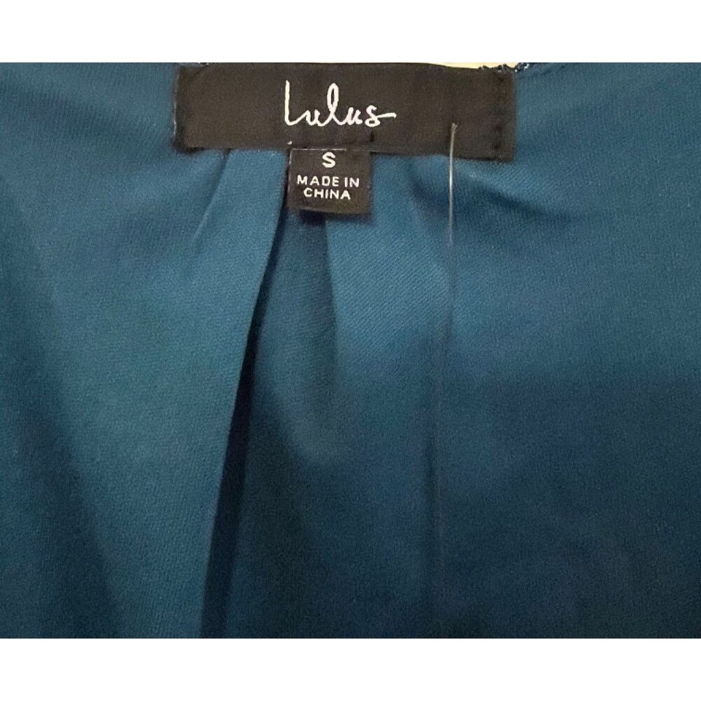 LULUS Wow Factor Blue Metallic Surplice Romper Long Sleeve Fancy Shimmer S NWT - Picture 4 of 5